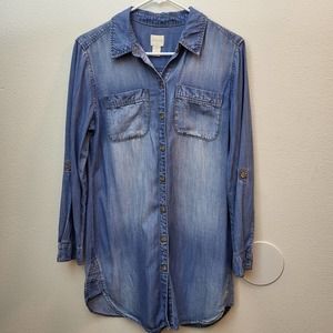 Chicos Causal Chambray Demin Shirt Women's Size 0 ( small) Button Down Blue